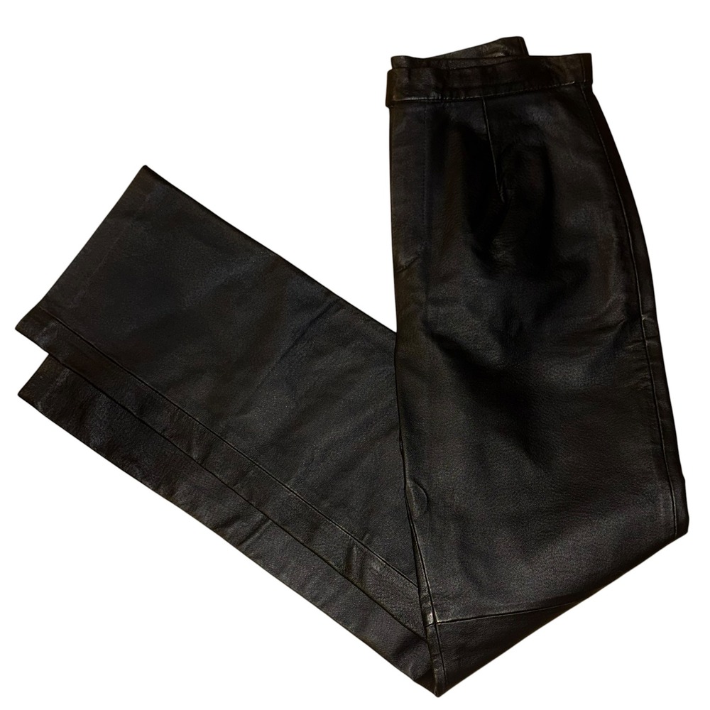 Newport News Black Leather Pants Women 6 High Rise Straight Leg 65472 Vintage